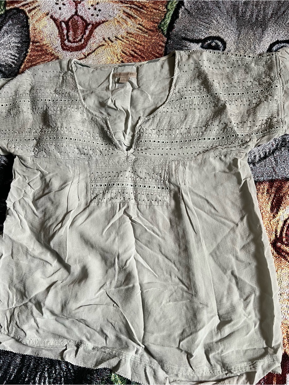 Burberry Sage Beaded V-Neck Short Sleeve Top